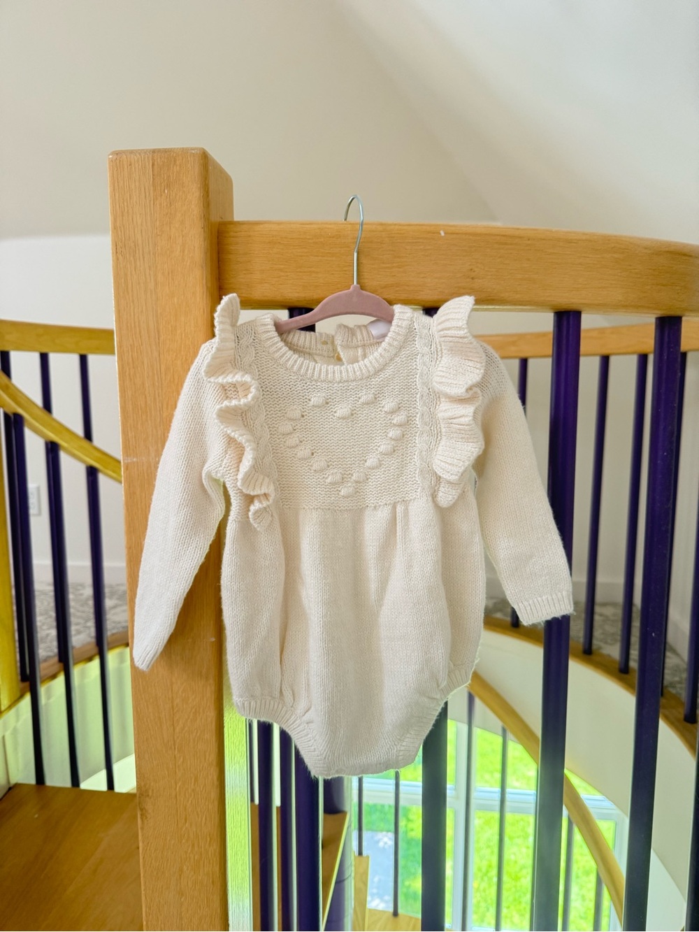 9M Nordstrom Cream Knit Sweater Bodysuit Onesie w/Heart & Ruffle Details NWT